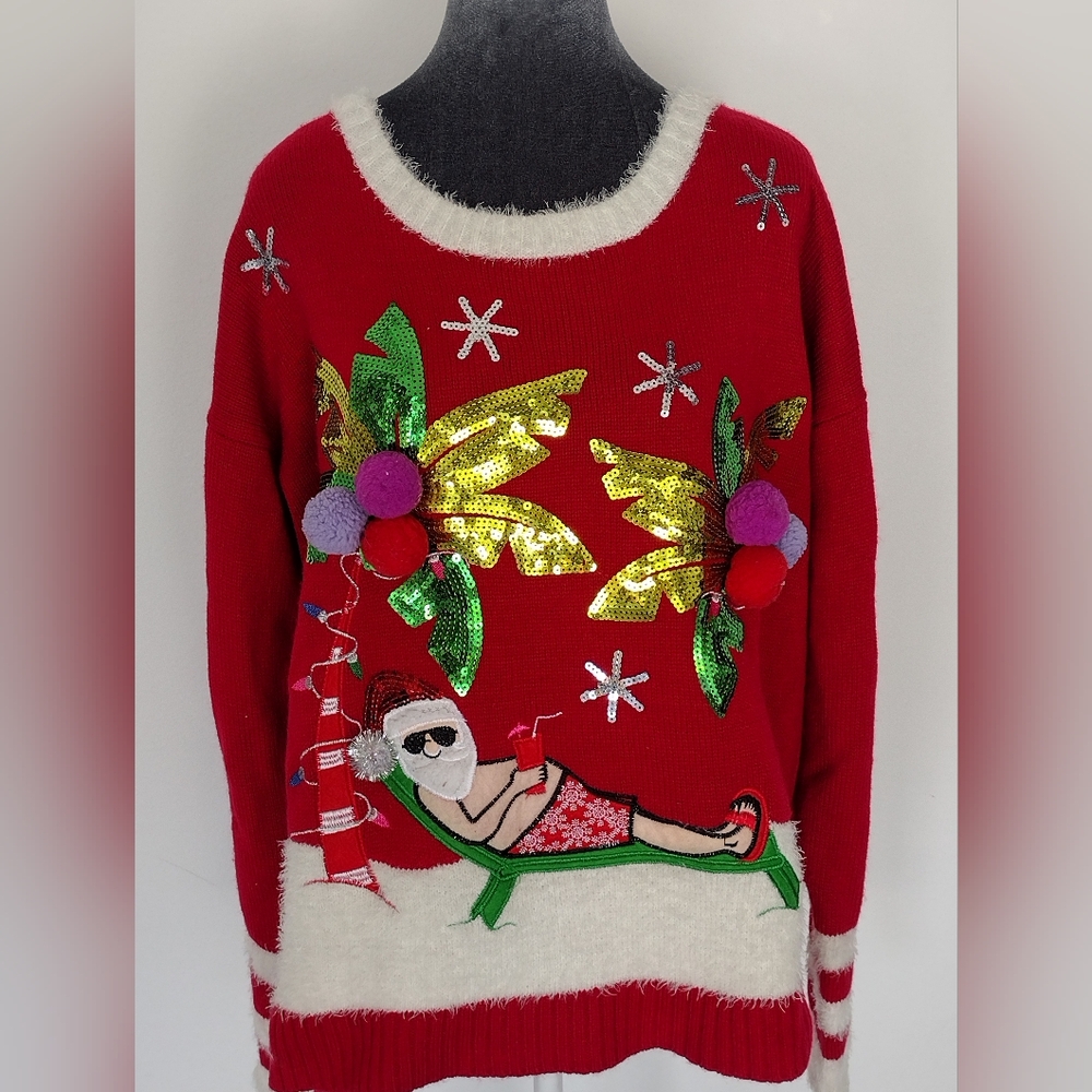 Hooked Up by IOT's Beach Santa Ugly Christmas Sweater. Size XL - Picture 4 of 13